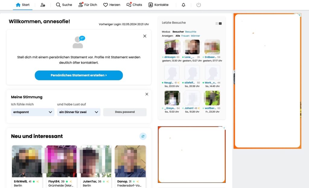 Screenshot der Finya-Startseite mit dem Mitglieder-Dashboard nach dem Login.